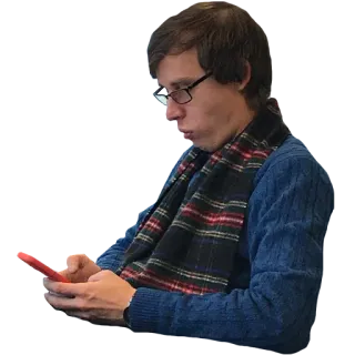 🤓 homme, lunettes, écharpe, téléphone, décontracté, personne, pull telegram sticker