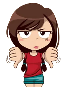 😒 dibujo animado, chica, pulgar abajo, no me gusta, negativo, rechazo whatsapp sticker