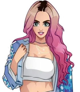 😡 mujer, chica, dibujos animados, pelo rosa, femenina, retrato telegram sticker