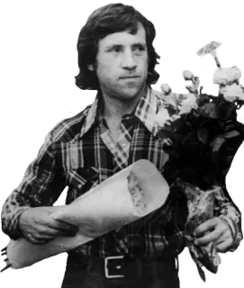 ❤ homme, personne, fleurs, chemise à carreaux, portrait, noir et blanc telegram sticker