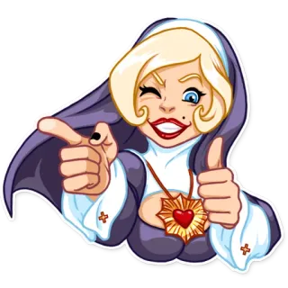 👍 nun, cartoon, woman, winking, thumbs up telegram sticker