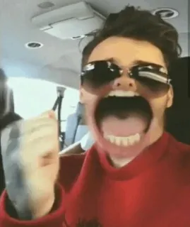 ✨ man, sunglasses, red sweater, mouth open, exaggerated expression telegram sticker