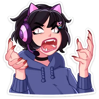 😠 Anime, Kartun, Gamer, Telinga kucing, Hoodie, Kesal telegram sticker