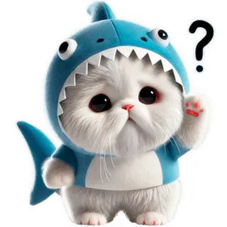 🤨 kat, kitten, haai, kostuum, schattig, dier, vraagteken telegram sticker
