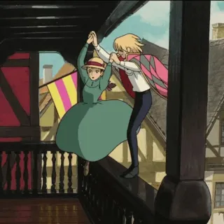 🐇 Howl Howl's Moving Castle Anime, Pareja, Bailando, El castillo ambulante, Ghibli, Romance telegram sticker