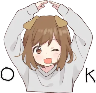 👌 OK Gadis anime, Telinga anjing, Gestur OK, Kartun, Lucu, Stiker telegram sticker