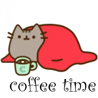 ☕ Pusheen gato, manta, lindo, acogedor, kawaii, dibujos animados, café, relajado, tranquilo whatsapp sticker