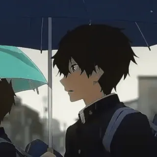 🪃 Anime, Chico, Paraguas, Uniforme escolar, Lluvia, Arte, Ilustración whatsapp sticker
