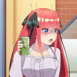 🍷 Nino Nakano The Quintessential Quintuplets Anime, Garota, cabelo ruivo, chocada, Nino Nakano, The Quintessential Quintuplets, bebida, fofa whatsapp sticker