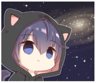 🎱 Anime, Mignon, Chat, Sweat à capuche, Étoiles, Nuit, Dessin animé telegram sticker