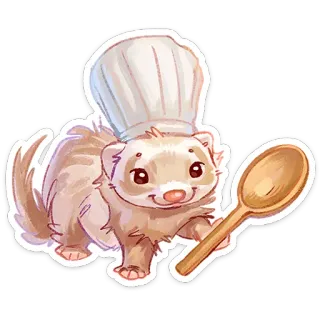 ⭐ furão, chef, cozinhar, cozinha, animal, fofo, avental, colher telegram sticker