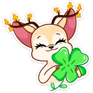 🍀 cervo, animal, fofo, sorte, trevo, trevo de quatro folhas, desenho animado whatsapp sticker