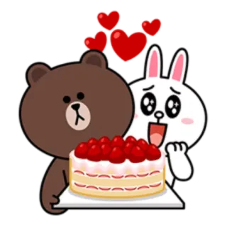 🎂 Brown and Cony медведь, кролик, торт, сердечки, любовь, милый, пара whatsapp sticker