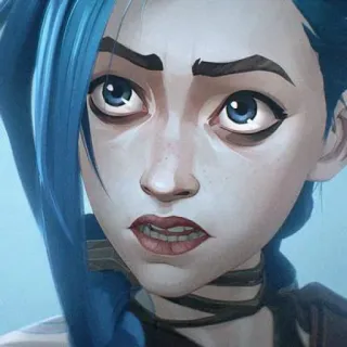 😧 Jinx Arcane jinx, arcane, league of legends, cartoon, blue hair telegram sticker