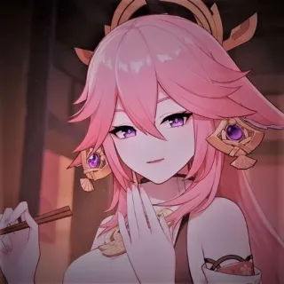 🌸 Yae Miko Genshin Impact アニメ, ゲーム, 女の子, ピンク髪, 八重神子, 原神 whatsapp sticker
