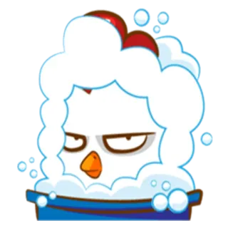🛁 pollo, uccello, bagno, bolle, cartone animato, animale whatsapp sticker