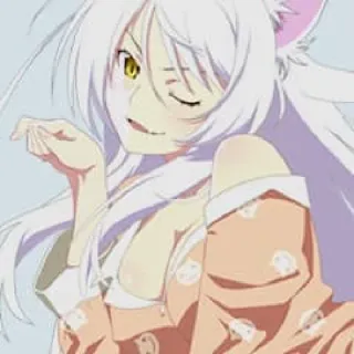 🧿 Anime, Katzenmädchen, Manga, Niedlich, Zwinkern, Weißes Haar, Gelbe Augen telegram sticker