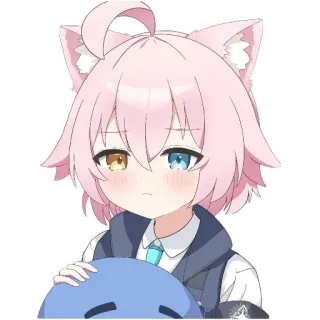 😿 アニメ, 猫耳, 可愛い, 青いスライム, 虹彩異色症, ピンク髪 telegram sticker