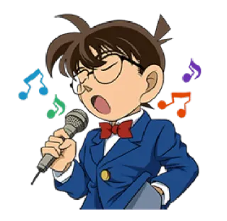 🎤 Conan Edogawa Detective Conan singing, anime, music, detective, microphone whatsapp sticker