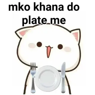😋 mko khana do plate me gato, comida, plato, tenedor, cuchillo, dibujos animados, lindo whatsapp sticker