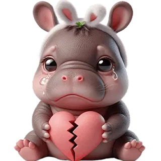 💔 ippopotamo, triste, cuore, carino, animale, cartone animato, orecchie da coniglio telegram sticker