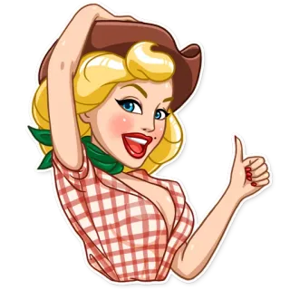 👍 Ковбойка, Женщина, Мультфильм, Вестерн, Кантри, Пин-ап whatsapp sticker