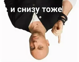 👇 и снизу тоже 男, 指差し, ハゲ, ジェスチャー, ロシア, 逆さま telegram sticker