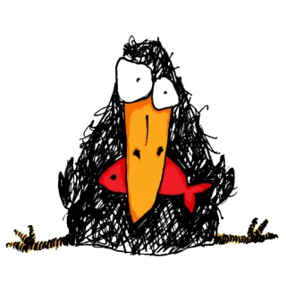 😜 crow, bird, fish, drawing, sketch, funny, cartoon, animal telegram sticker