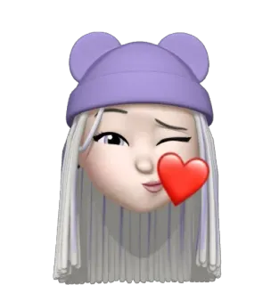 😘 memoji, nhãn dán, nháy mắt, trái tim, mũ beanie tím, cô gái whatsapp sticker