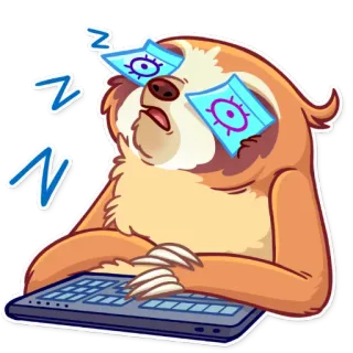 😴 สลอธ, นอนหลับ, คีย์บอร์ด, เหนื่อย, ขี้เกียจ, สัตว์, การ์ตูน telegram sticker