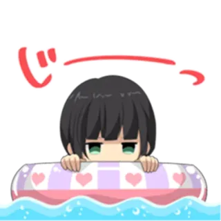 😒 じーっ Anime, Hoạt hình, Dễ thương, Phao bơi, Mùa hè, Nước, Chờ đợi, Chibi telegram sticker