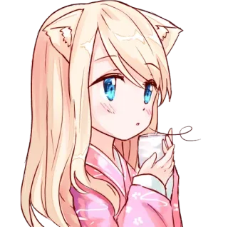 😊 Anime, Nekomimi, Kawaii, Mignon, Blond, Kimono whatsapp sticker