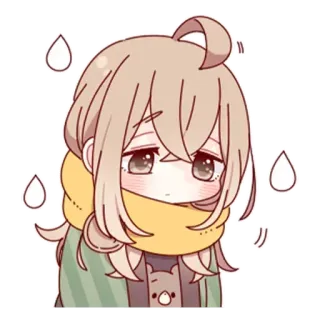 🙁 อนิเมะ, ผู้หญิง, น่ารัก, เศร้า, น้ำตา, ผ้าพันคอ, คาวาอิ telegram sticker