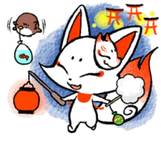 ☺️ raposa, lanterna, japonês, festival, estilo anime, animal whatsapp sticker