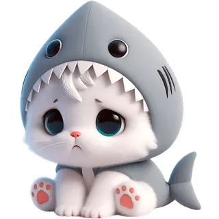 😞 chat, requin, mignon, animal, dessin animé, autocollant telegram sticker