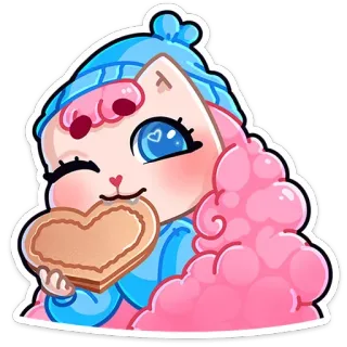 🍪 kucing, kue, hati, imut, musim dingin, kawaii, stiker telegram sticker
