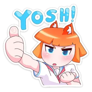 👍 YOSH! anime, lindo, zorro, chica, exclamación, alegre, pulgar arriba telegram sticker