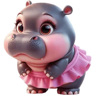 😳 hipopotam, słodki, zwierzę, kreskówka, różowy, sukienka, kawaii telegram sticker