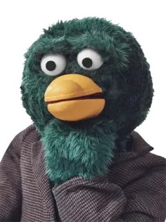 🤔 Duck Don't Hug Me I'm Scared Don't Hug Me I'm Scared, Ente, Puppe, grün, Figur, TV-Show telegram sticker