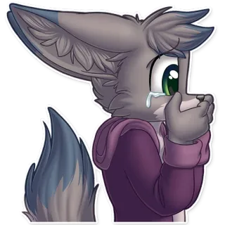 😶 Fellwesen, weinend, traurig, anthropomorphes Tier, Fuchs, Tränen, Cartoon, Illustration, Emotion whatsapp sticker