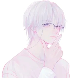 🤔 anime boy, white hair, glasses, art, illustration telegram sticker