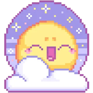 ☺️ dễ thương, kawaii, pixel art, mặt trời, mây, buồn ngủ, đáng yêu telegram sticker