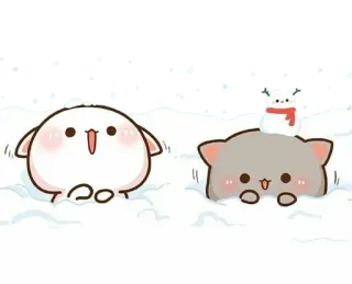 🍙 imut, salju, musim dingin, kawaii, binatang, kucing, burung telegram sticker