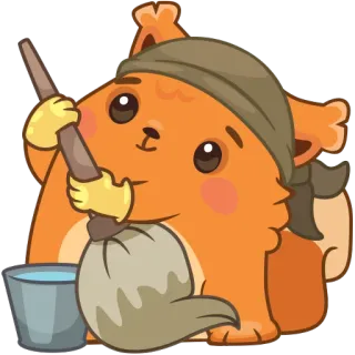 😪 แมว, ทำความสะอาด, งานบ้าน, ม็อบ, ถัง, การ์ตูน telegram sticker