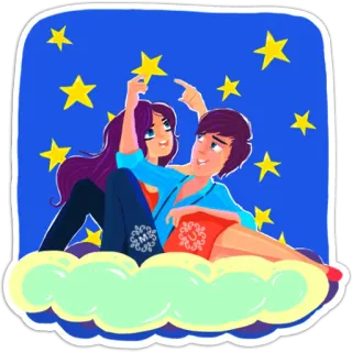 🌟 cặp đôi, các ngôi sao, bầu trời, tình yêu, lãng mạn, phim hoạt hình telegram sticker