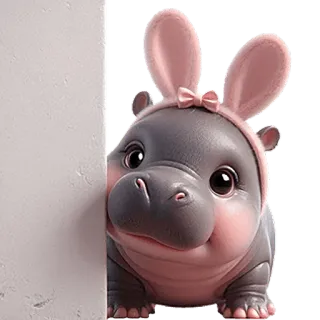 ☺️ ippopotamo, animale, orecchie da coniglio, carino, kawaii, pasqua telegram sticker