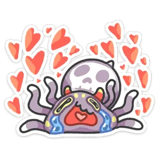 ❤️ caveira, polvo, coração, lágrimas, fofo, adesivo, desenho animado, amor whatsapp sticker