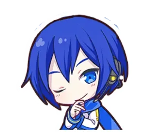 🌟 Kaito Anime, Vocaloid, Fofo, Piscadela, Cabelo azul whatsapp sticker