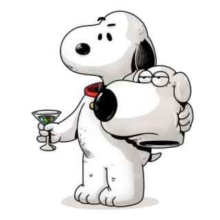 🙁 Snoopy dog, cartoon, cocktail, alcohol, snoopy, peanuts, party telegram sticker