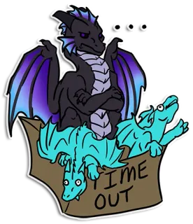 📦 TIME OUT dragão, tempo limite, desenho animado, caixa, fantasia, animal telegram sticker